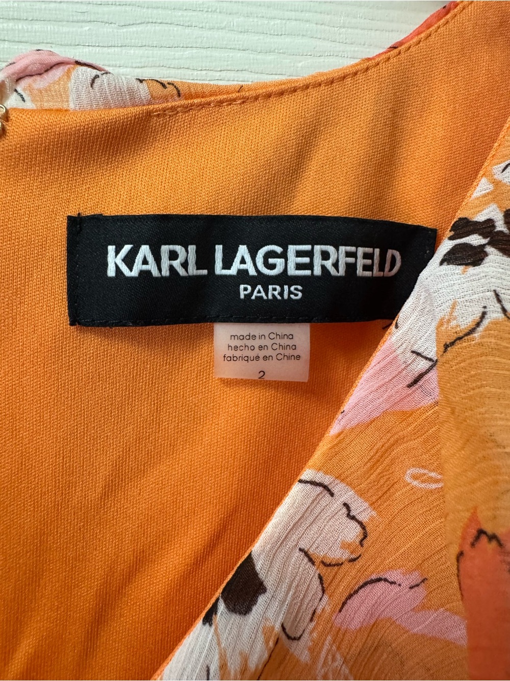 Karl Lagerfeld Orange Floral Midi Maxi Dress with Puff Sleeves - Picture 3 of 8